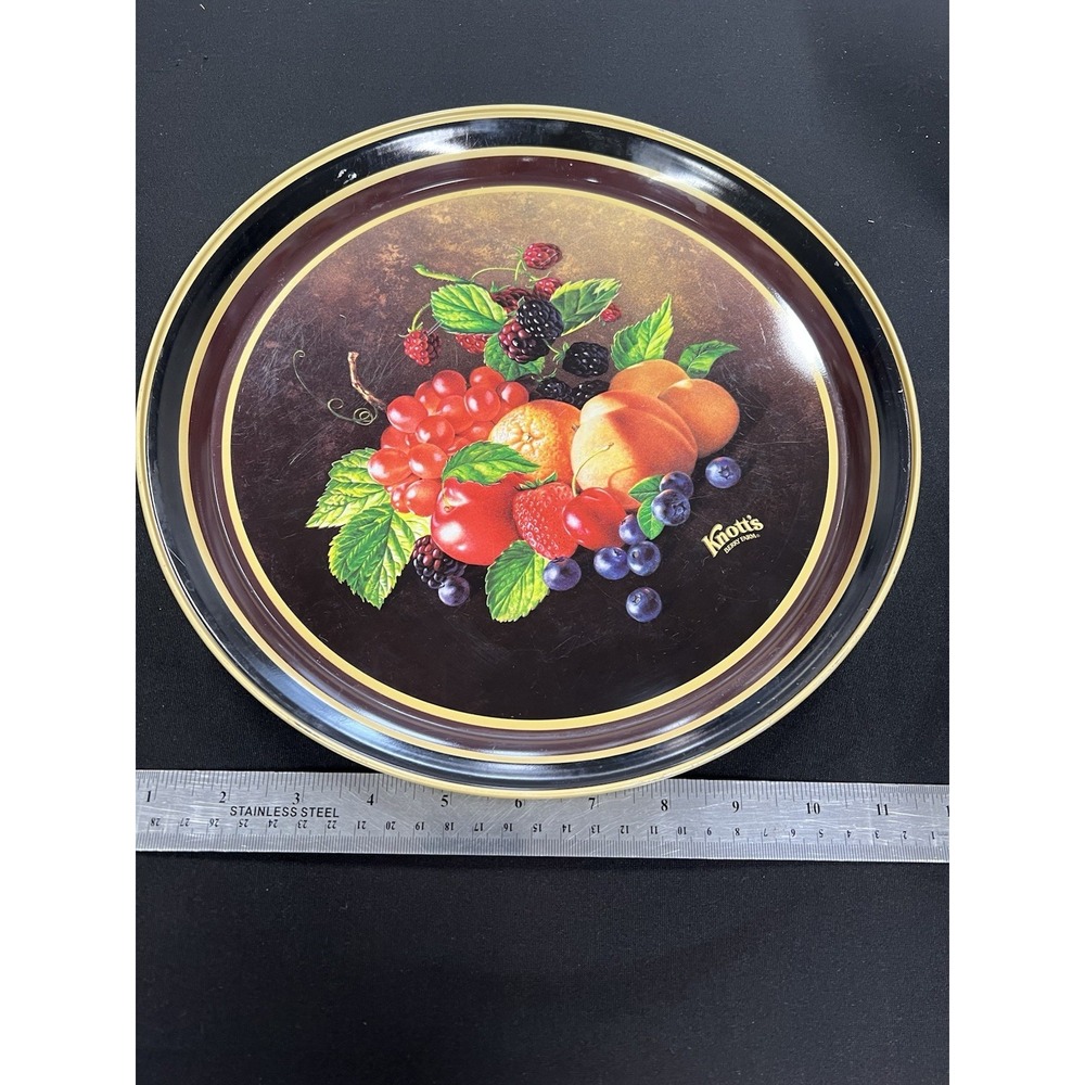Metal Serving 12"Round VTG‎ Tray Knott's Berry Farm CA Platter Still Life Fruit